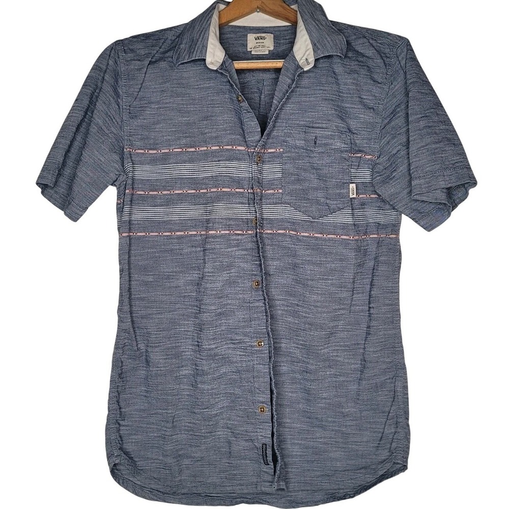VANS‎ Off The Wall Men's Striped Cotton Button-Up Shirt Blue M Pocket
